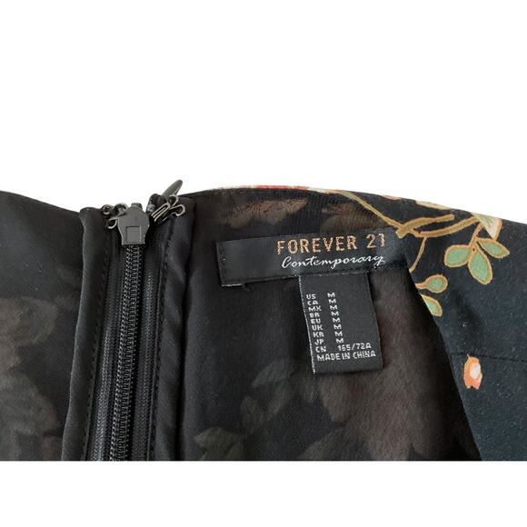 Forever 21 Womens Medium Black Floral Maxi Dress V Neck Cap Sleeve Contemporary - Picture 3 of 14